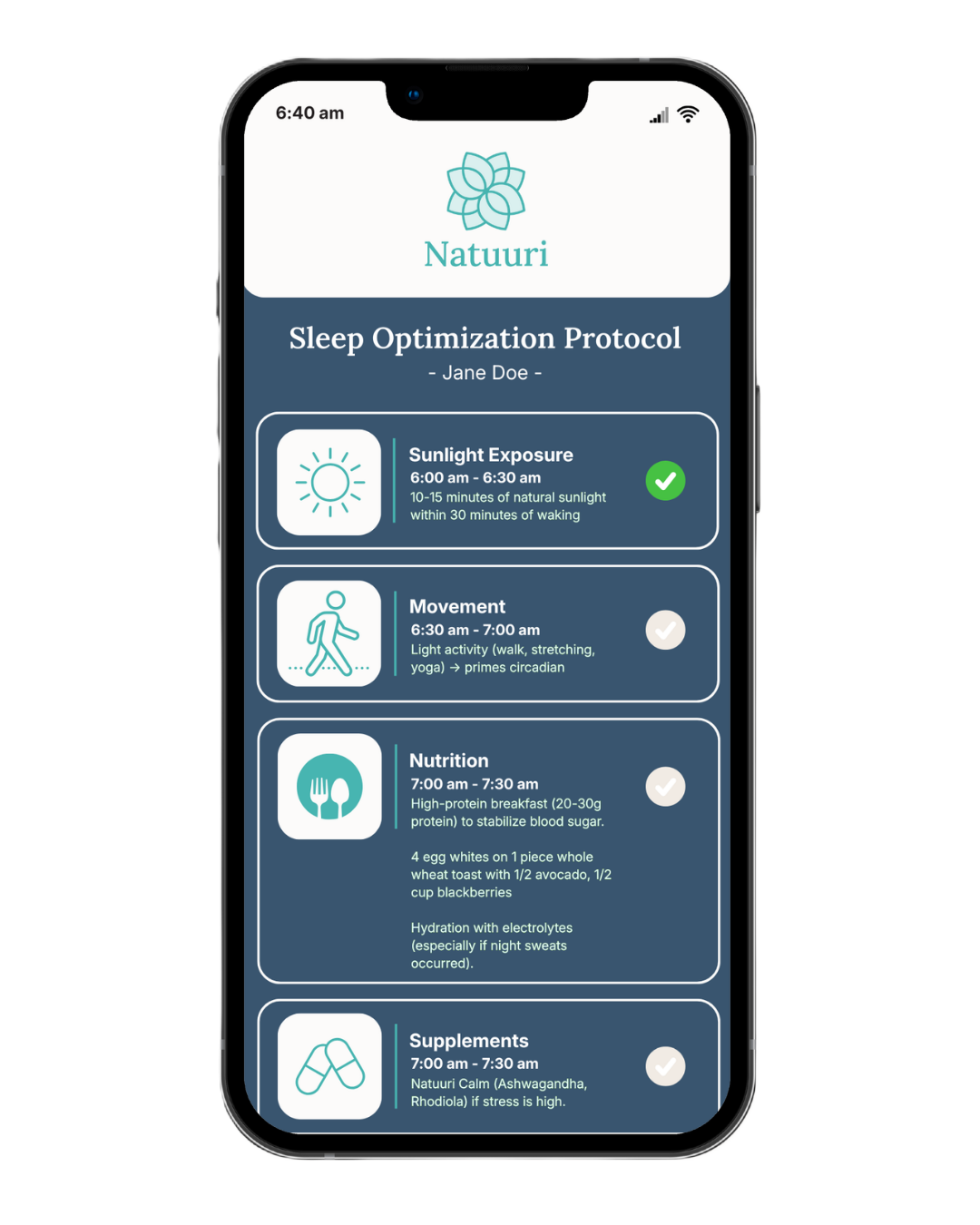 Natuuri personalized planner on a phone